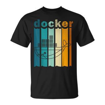 Docker Linux Devops Programming Coding Retro Computer Scientist T-Shirt - Geschenkecke