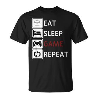 Eat Sleep Game Repeat Essen Schlafen Gamecken Wiederholen T-Shirt - Geschenkecke