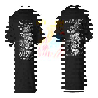 Faith Over Fear American Flag Jesus Christ Lion T-Shirt - Monsterry