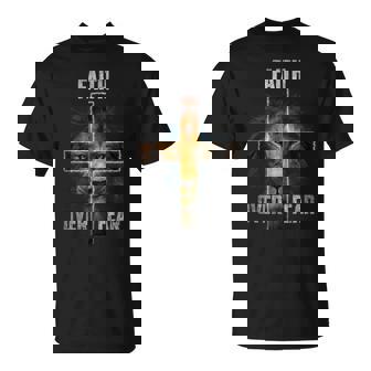 Faith Over Fear Christian Jesus Christ Cross The Lion Mens T-Shirt - Monsterry