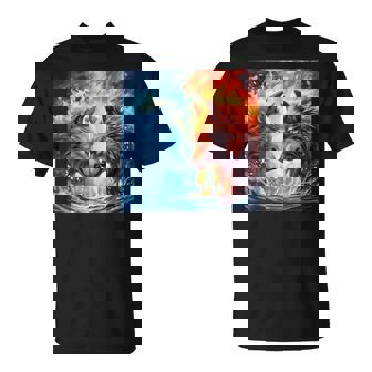 Fire And Water Good And Evil Wolf Magic Wolf T-Shirt - Monsterry