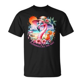 Flamingle All The Way Summer Cocktail Flamingo Summer Vibes T-Shirt - Monsterry