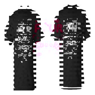 Four Ever Spooky Halloween Ghost 4Th Birthday Girl Bow Ghost T-Shirt - Thegiftio UK