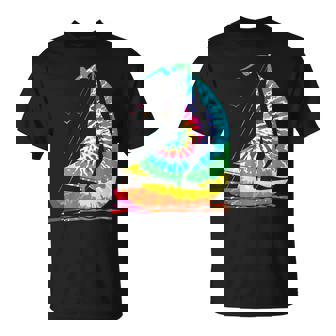 Fun Sailing Hippie Rainbow Tie Dye Sailboat Ocean View T-Shirt - Monsterry
