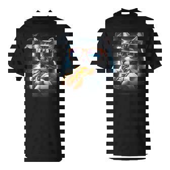 Cat Eating Hotdog In Space Kitty Space Galaxy T-Shirt - Monsterry