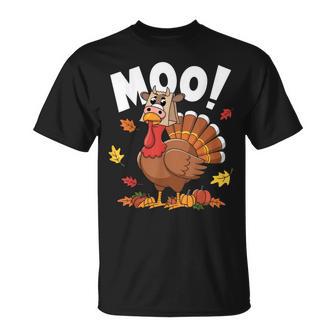 Turkey Moo Thanksgiving For Fake Cow Turkey T-Shirt - Thegiftio UK