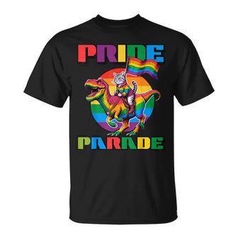 Gay Pride Parade Cat Dino Trex Ready Rainbow Flag Lgbt Ally T-Shirt - Monsterry