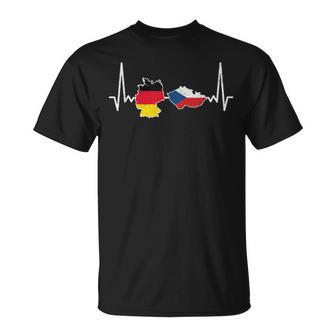 German Czech Flag Heart Lineintage T-Shirt - Seseable