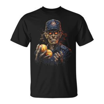 Halloween Baseball Umpire Zombie Horror Sports Fan T-Shirt - Monsterry