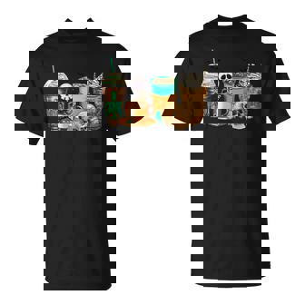 Halloween Horror Latte Coffee Cups Skeleton Hand Adults T-Shirt - Monsterry