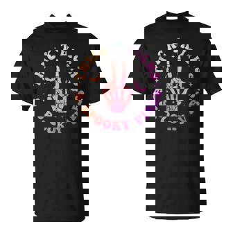 Halooween Tie Dye Thick Thighs Spooky Vibes Skeleton Hand T-Shirt - Monsterry