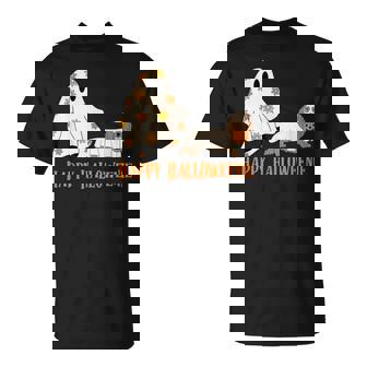 Happy Halloweenie Ghost Dachshund Dressed As Ghost Halloween T-Shirt - Thegiftio UK