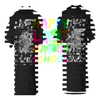 Happy Last Day Of School Paint Splatter Effect Glow Kids T-Shirt - Monsterry