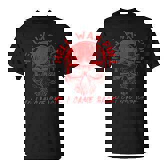 Hell Was Full I Came Back Red Skull Skeleton Heavy Metal T-Shirt - Monsterry