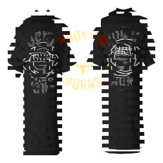 Hook'em Horns With A Football And Bull With Horns T-Shirt - Monsterry