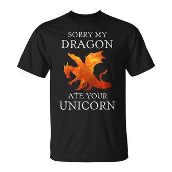 Humoristique Sorry My Dragon Ate Your Unicorn Cadeau De Noël T-Shirt - Cadeauxyz