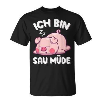 Ich Bin Sau Müde Schwin Sleep T-Shirt - Seseable