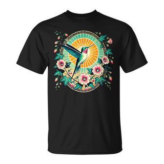 Ilustración De Flor De Hibisco Colibrí Camiseta unisex - Regaloses