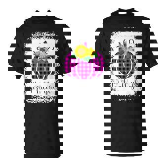 It's Fall Yall Halloween Bleached Pink Pumpkin Buffalo Plaid T-Shirt - Monsterry