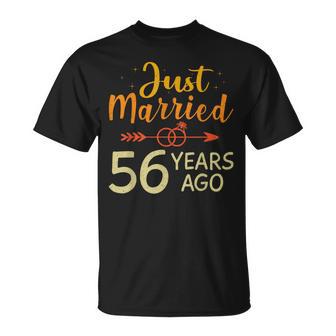 Just Married 56 Years Ago Romantic Couple 56Th Anniversary T-Shirt - Monsterry
