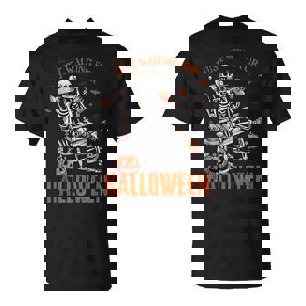 Just Waiting For Halloween Skeleton Halloween Party Matching T-Shirt - Thegiftio