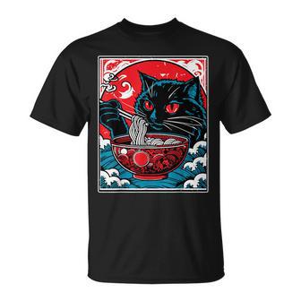 Kawaii Black Cat Eating Ramen Japanese Anime Lover N Girl T-Shirt - Thegiftio UK