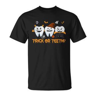 Kids Scary Teeth Halloween Costume Dentist Trick Or Teeth T-Shirt - Monsterry
