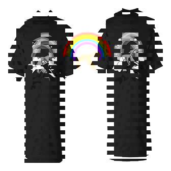 Lazy Sloth Riding Orca Killer Whale Rainbow Funny Hoodie T-Shirt - Thegiftio