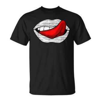 Lèvres Et Bouche Avec Motif De Partition Noir Et Blanc Rouge T-Shirt - Cadeauxyz