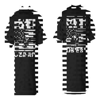 Lion Jesus Christian Faith Over Fear Usa Flag T-Shirt - Monsterry