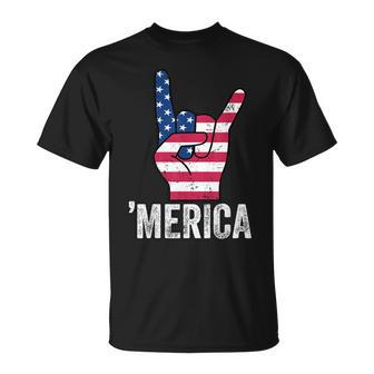 Merica Rock Sign America Flag Boys 4Th Of July For Men T-Shirt - Monsterry UK