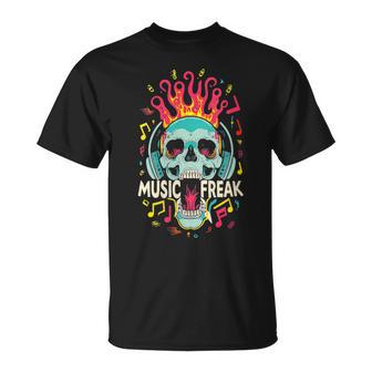 Music Freak Skull Headphones Cool Music Lover Idea T-Shirt - Monsterry