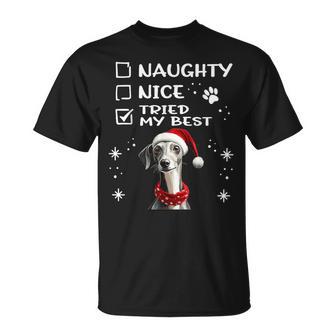 Niedlicher Whippet-Hund Weihnachten Naughty Nice Tried My Best T-Shirt - Geschenkecke