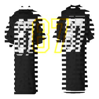 Number 87 Yellow White Sport Number 87 T-Shirt - Monsterry