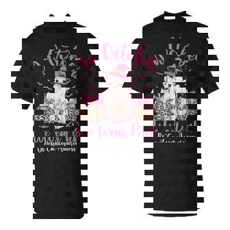 In October We Wear Pink Cute Ghost Breast Cancer Awareness T-Shirt - Monsterry
