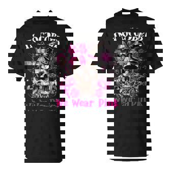 In October We Wear Pink Sugar Skull Breast Cancer Halloween T-Shirt - Thegiftio