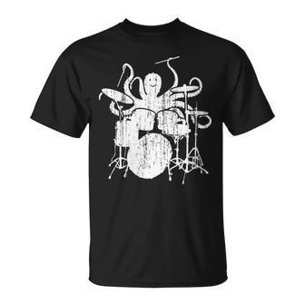 Octopus Jouant De La Batterie Batteur Musician Band T-Shirt - Cadeauxyz