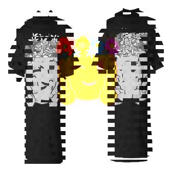 Peace Emoticon Winking Flower Crown T-Shirt - Monsterry