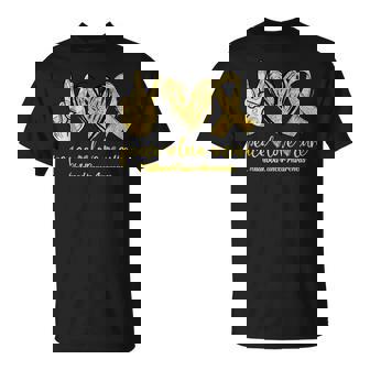 Peace Love Cure Ribbon Childhood Cancer Awareness T-Shirt | Seseable CA