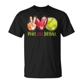 Peace Love Softball Player Girls Peace Love Softball T-Shirt - Monsterry