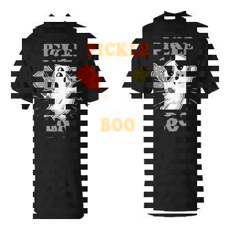 Pickle-Boo Ghost Playing Pickleball Halloween Costume T-Shirt | Mazezy