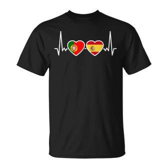 Portugal Spain Heartbeat Flag Spanish Portuguese T-Shirt - Geschenkecke