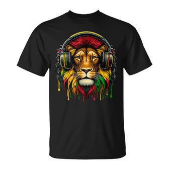 Rasta Raggae Jamaica Music Headphones Lion Of Judah T-Shirt - Monsterry