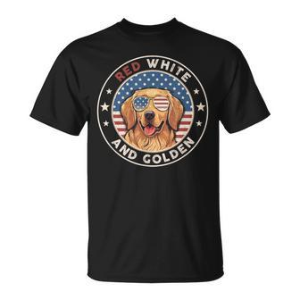 Red White Golden Retriever American Flag 4Th Of July T-Shirt - Monsterry DE