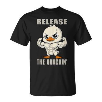 Release The Quackin Duck Gym Weightlifting Bodybuilder T-Shirt - Monsterry