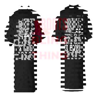 Rodeo Western Country Cowgirl Hat Boots & Bling T-Shirt - Monsterry