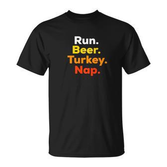 Run Beer Turkey Nap Thanksgiving Running T-Shirt - Thegiftio