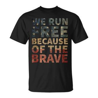 We Run Free Because Of The Brave Usa American Flag Running T-Shirt - Monsterry AU