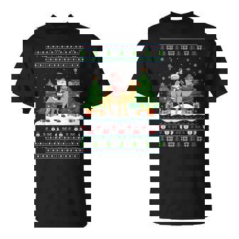Santa Riding Bactrian Camel Tree Lights Ugly Xmas Sweater T-Shirt | Mazezy