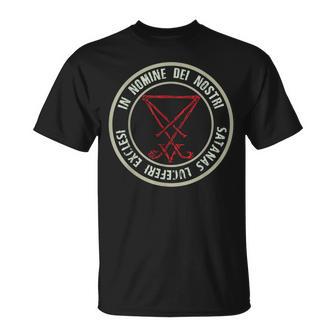 Satanic Lucifer Sigil Devil Nomine Dei Nostri Satanas T-Shirt - Geschenkecke